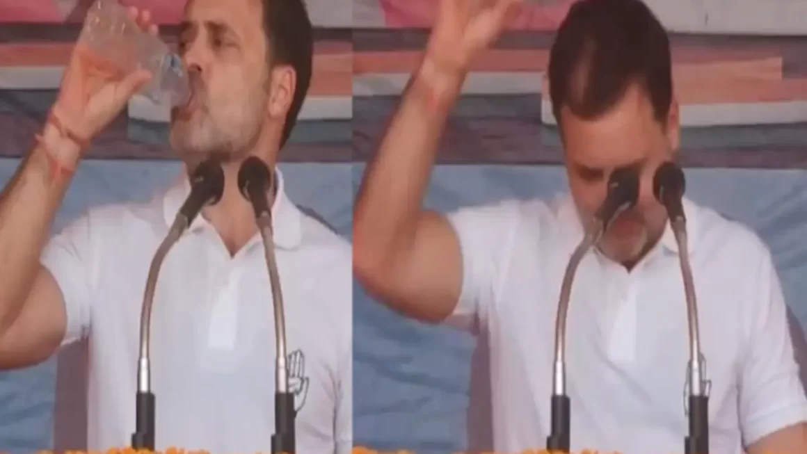 भाषण के बीच सिर पर पानी की बोतल उड़ेलकर बोले राहुल गांधी- ‘काफी गर्मी है…’