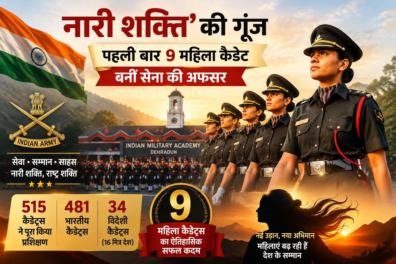 नारी शक्ति’ की गूंज: पहली बार 9 महिला कैडेट बनीं सेना की अफसर