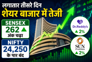 लगातार तीसरे दिन शेयर बाजार में तेजी, Sensex 262 अंक चढ़ा, Nifty 24,250 के पार बंद