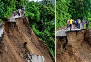 डिमटा बैंड के पास NH-707A का एक बड़ा हिस्सा क्षतिग्रस्त, दोनों तरफ से यातायात पूरी तरह ठप
